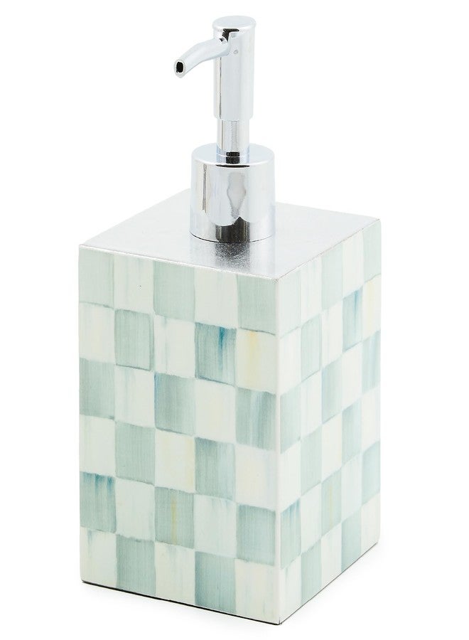 mackenzie childs MACKENZIE-CHILDS Lacquer Soap Pump Dispenser, Decorative Liquid-Soap Dispenser for Bathroom or Kitchen, Gray-and-White Sterling Check - Image 1